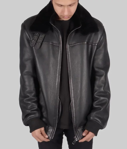 Max Men's Sleek Black Leather Bomber Jacket