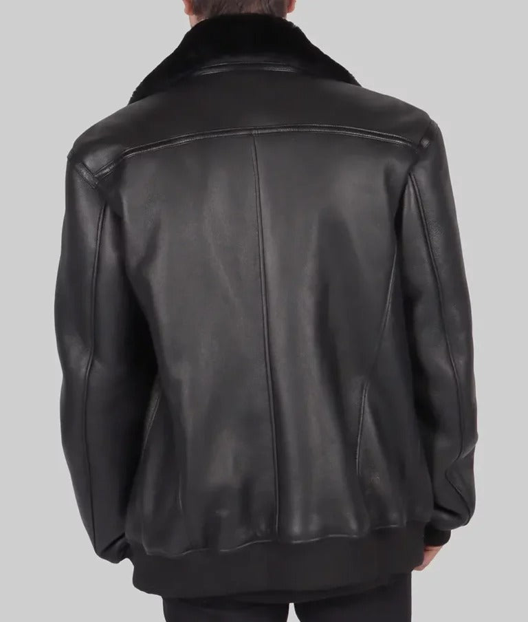 Max Men's Sleek Black Leather Bomber Jacket