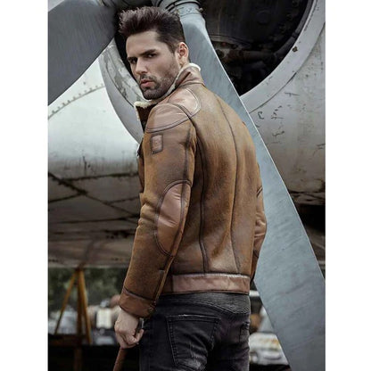 Men’s RAF B3 Flight Bomber Shearling Sheepskin Retro Aviator Leather Jacket