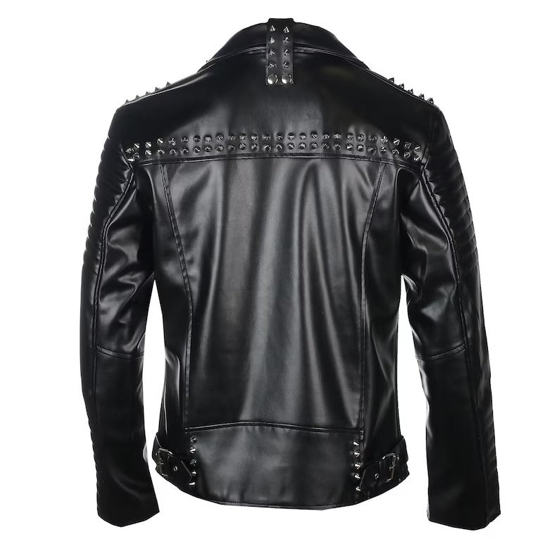 Men's Black Leather Studded and Spiked Jacket - Rock Punk Emo