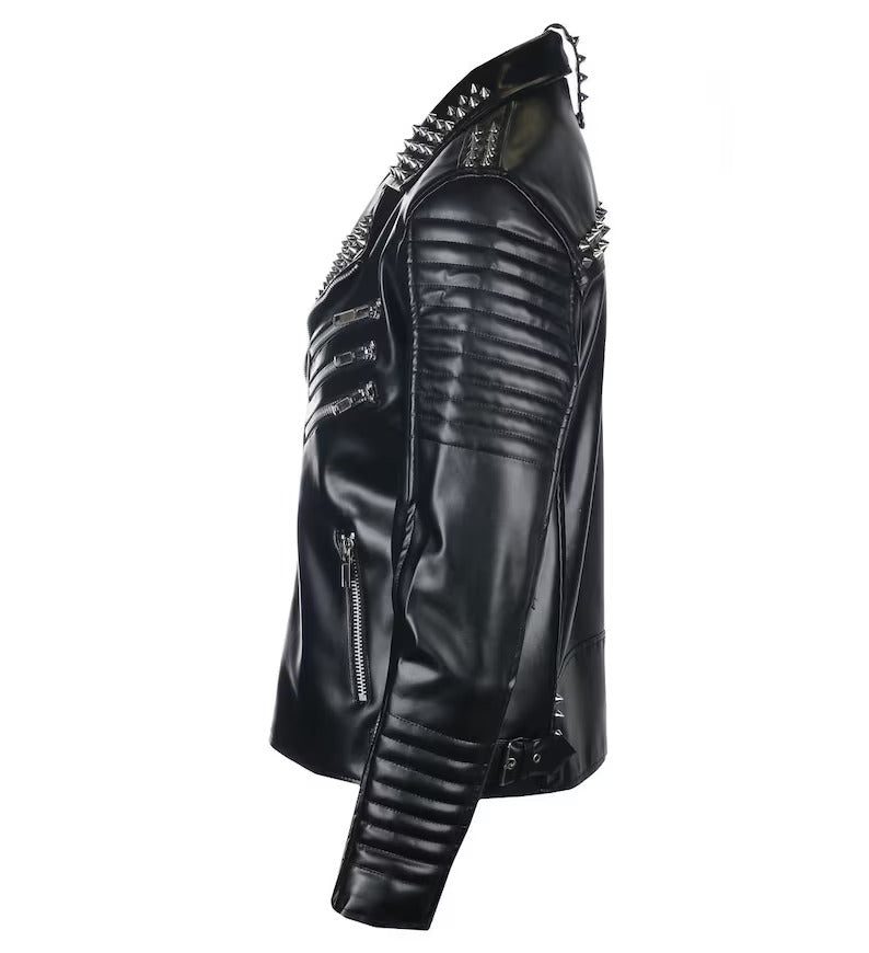 Men's Black Leather Studded and Spiked Jacket - Rock Punk Emo