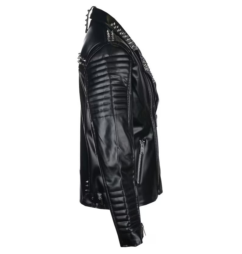 Men's Black Leather Studded and Spiked Jacket - Rock Punk Emo