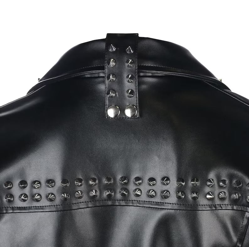 Men's Black Leather Studded and Spiked Jacket - Rock Punk Emo