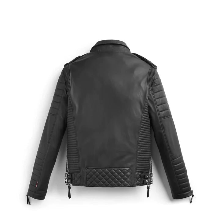 Men Black Quilted Biker Leather Jacket