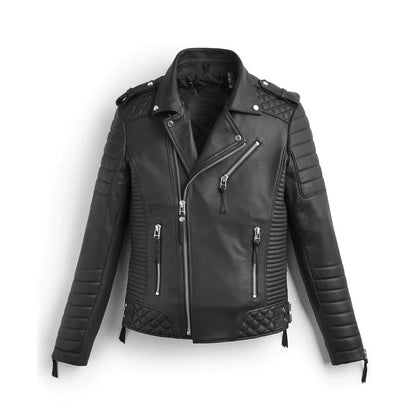 Men Black Quilted Biker Leather Jacket