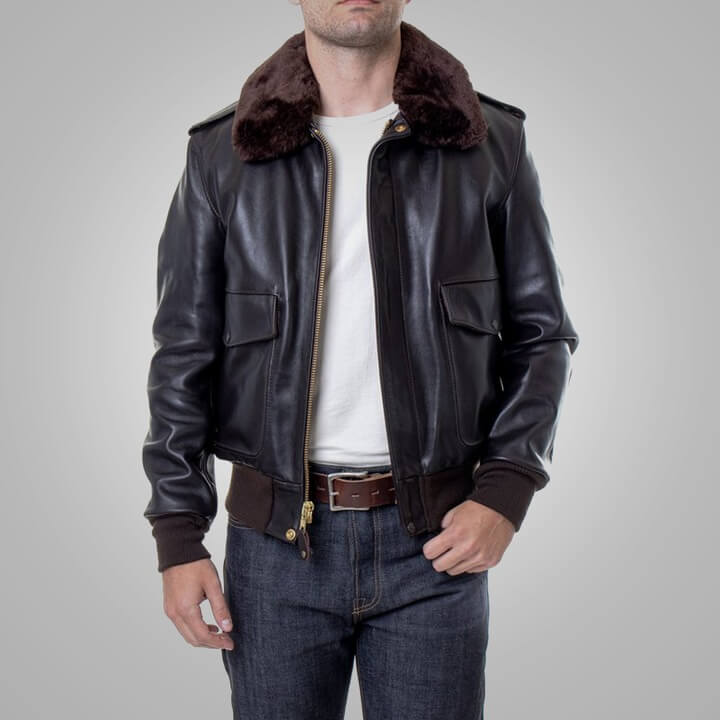 Men Brown Flying RAF A2 Cowhide Leather Flight Jacket