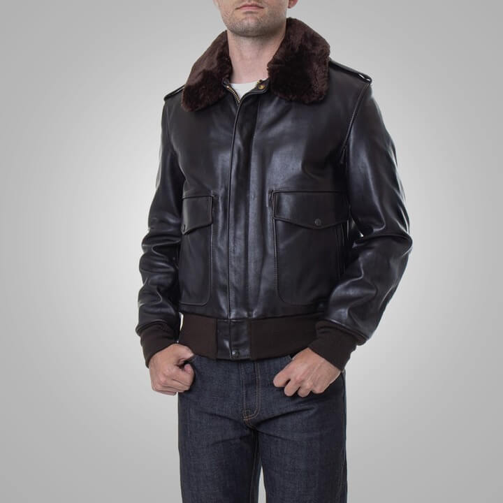 Men Brown Flying RAF A2 Cowhide Leather Flight Jacket