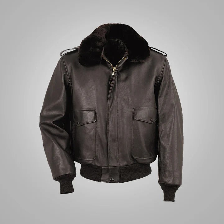 Men Brown Flying RAF A2 Cowhide Leather Flight Jacket