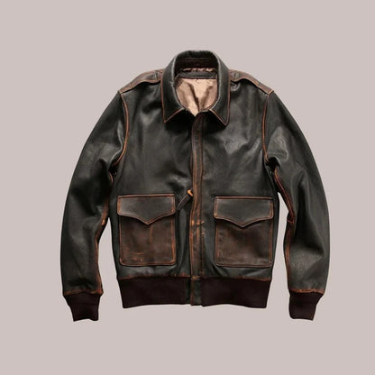 Men's Distressed Brown Aviator A2 Pilot Leather Bomber Jacket