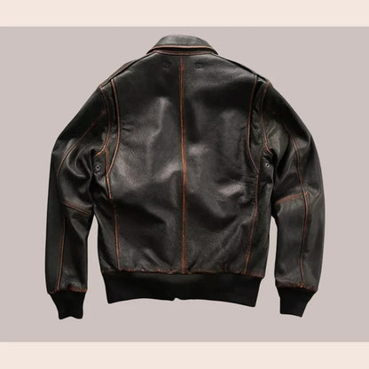 Men's Distressed Brown Aviator A2 Pilot Leather Bomber Jacket