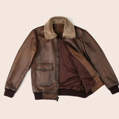 Men's G-1 Flight Chocolate Brown Genuine Leather Bomber Jacket