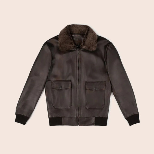 Men's G-1 Flight Brown Leather Bomber Jacket