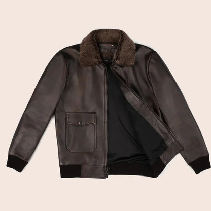 Men's G-1 Flight Brown Leather Bomber Jacket