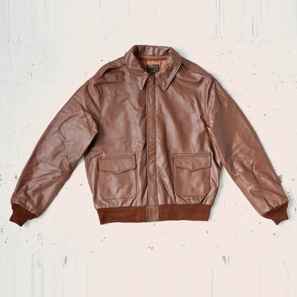 Men's Plain Brown A2 Leather Bomber Jacket