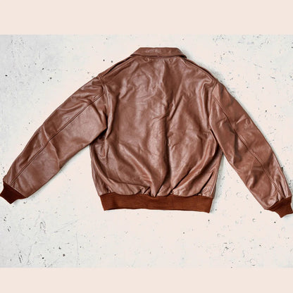 Men's Plain Brown A2 Leather Bomber Jacket
