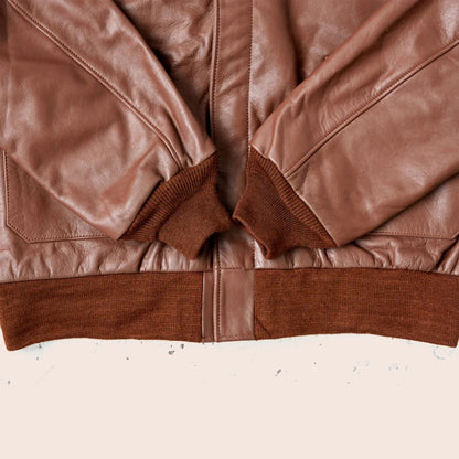 Men's Plain Brown A2 Leather Bomber Jacket