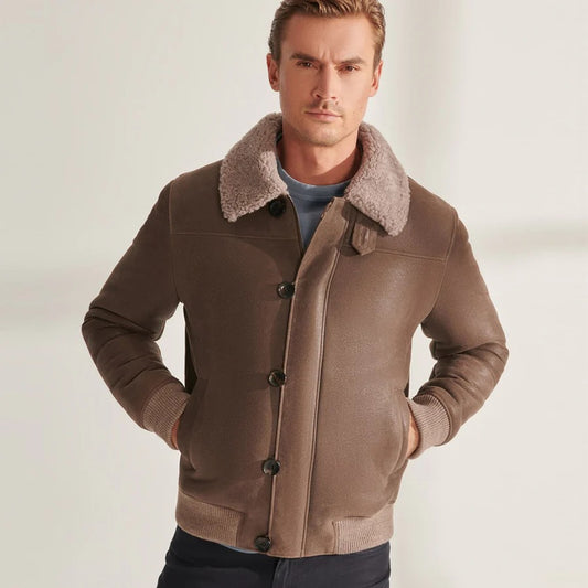 Men’s Light Brown Leather Bomber Jacket