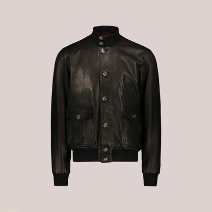 Men's Vintage Black A-1 Flight Leather Bomber Jacket