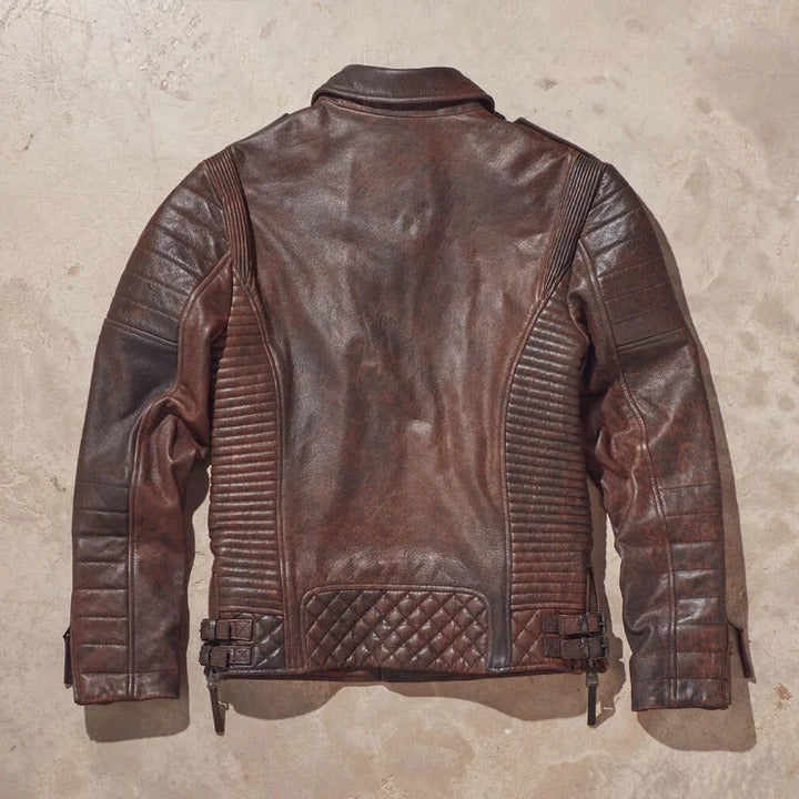 Men Waxed Brown Biker Leather Jacket