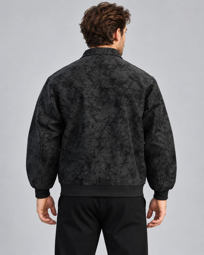 Back view of Men Suede Leather Bomber Jacket Premium Outerwear