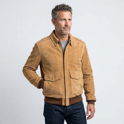 Men's A2 Pilot Suede Bomber Jacket with Classic Flight Style