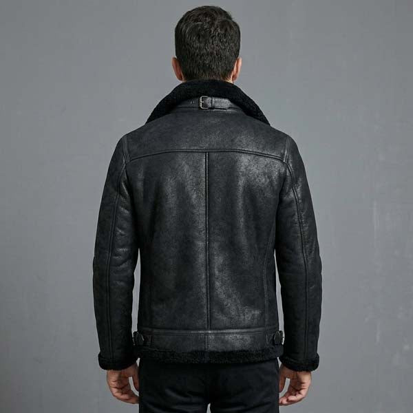 Men's Black B3 Shearling Leather Flying Jacket with Aviator Style