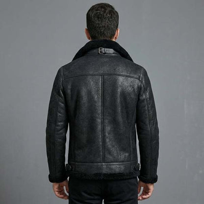 Men's Black B3 Shearling Leather Flying Jacket with Aviator Style