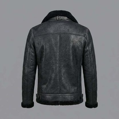 Men's Black B3 Shearling Leather Flying Jacket with Aviator Style