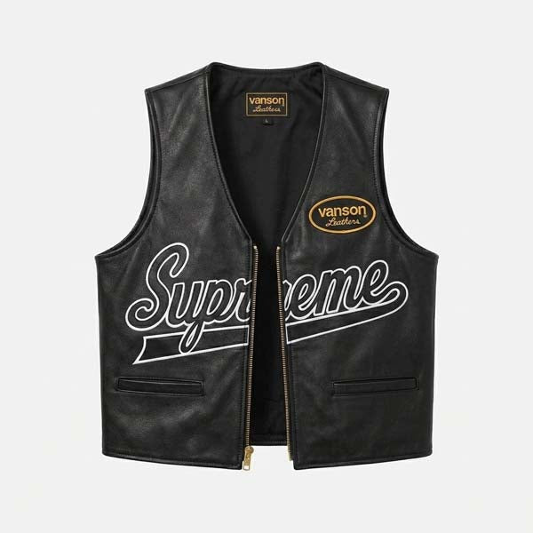 Men's Black Genuine Leather Vest with Spider Web Design