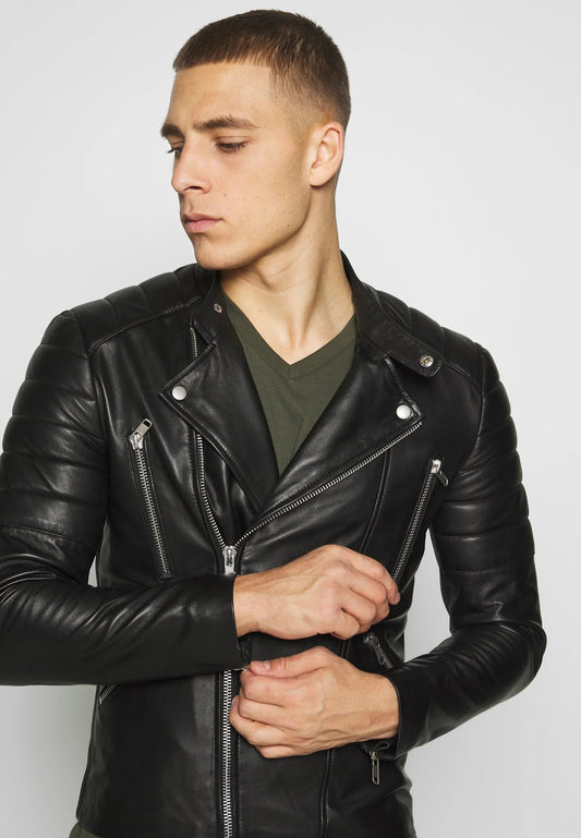 Men's Black Leather Biker Jacket - Timeless Style