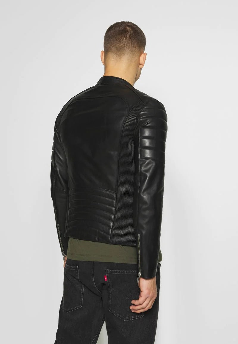 Men's Black Leather Biker Jacket - Timeless Style