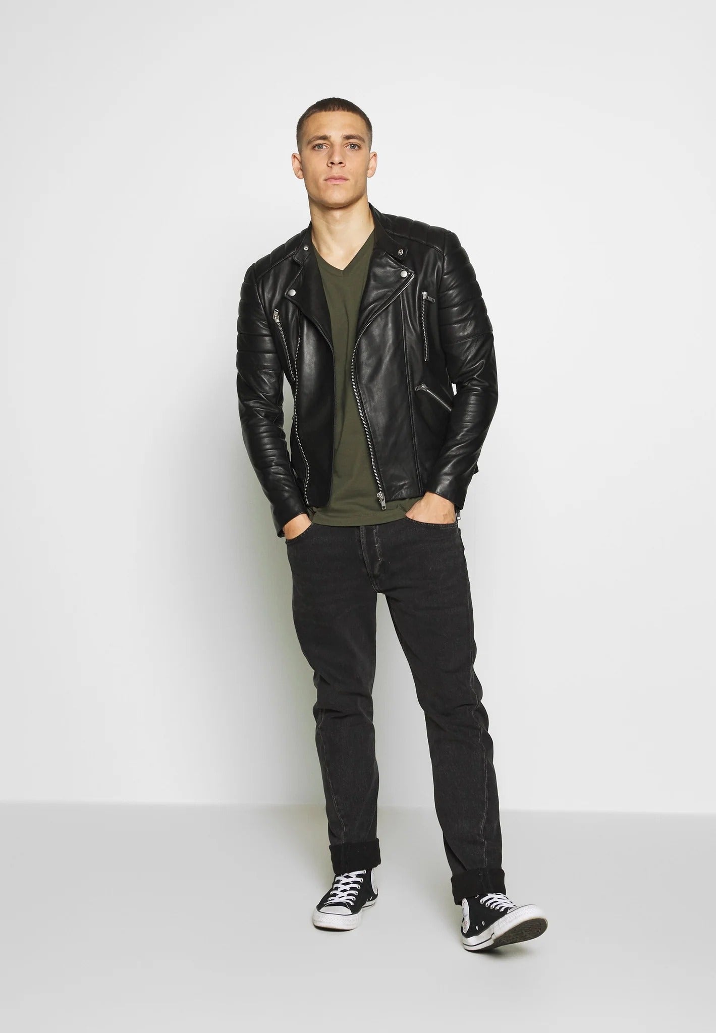 Men's Black Leather Biker Jacket - Timeless Style