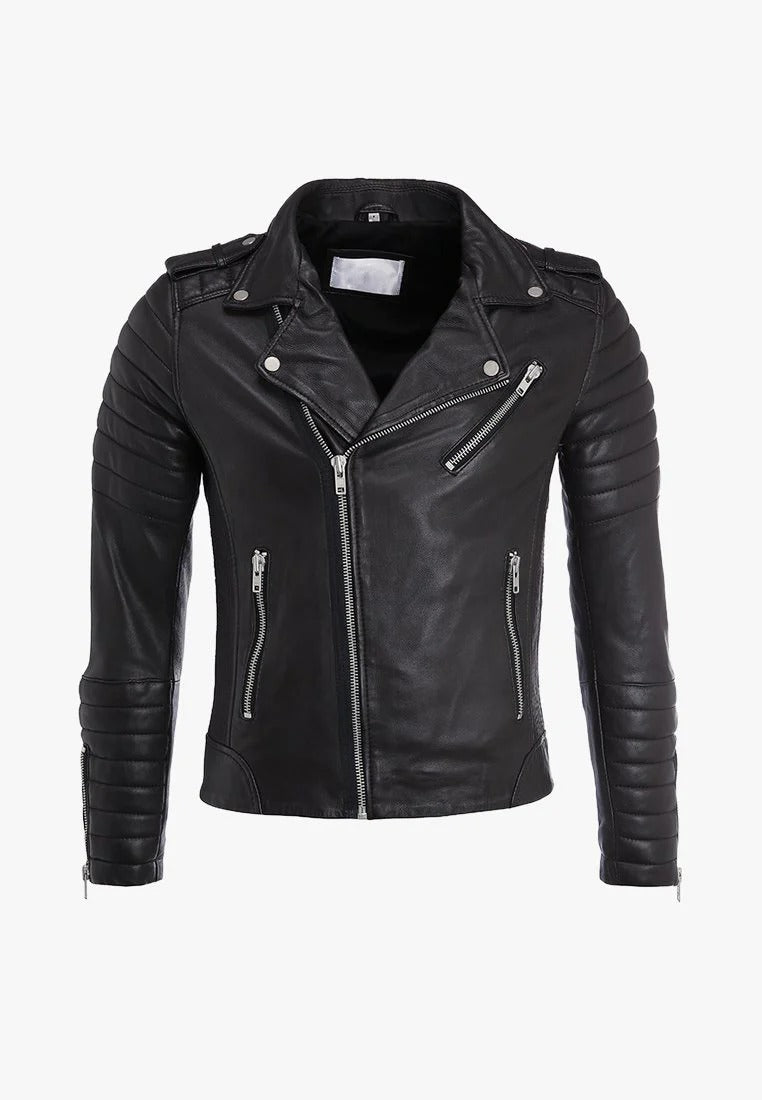 Men's Black Leather Biker Jacket - Timeless Style