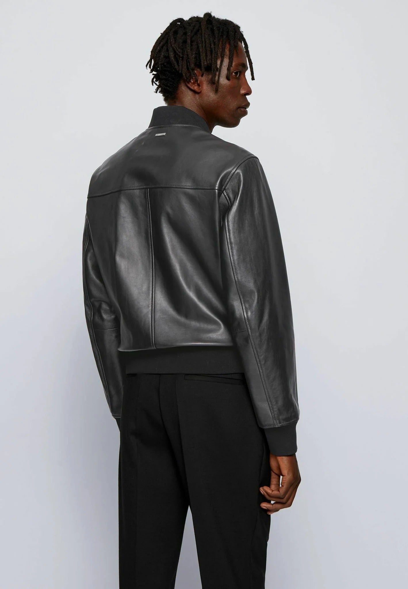 Men's Black Leather Bomber Jacket - Classic Style