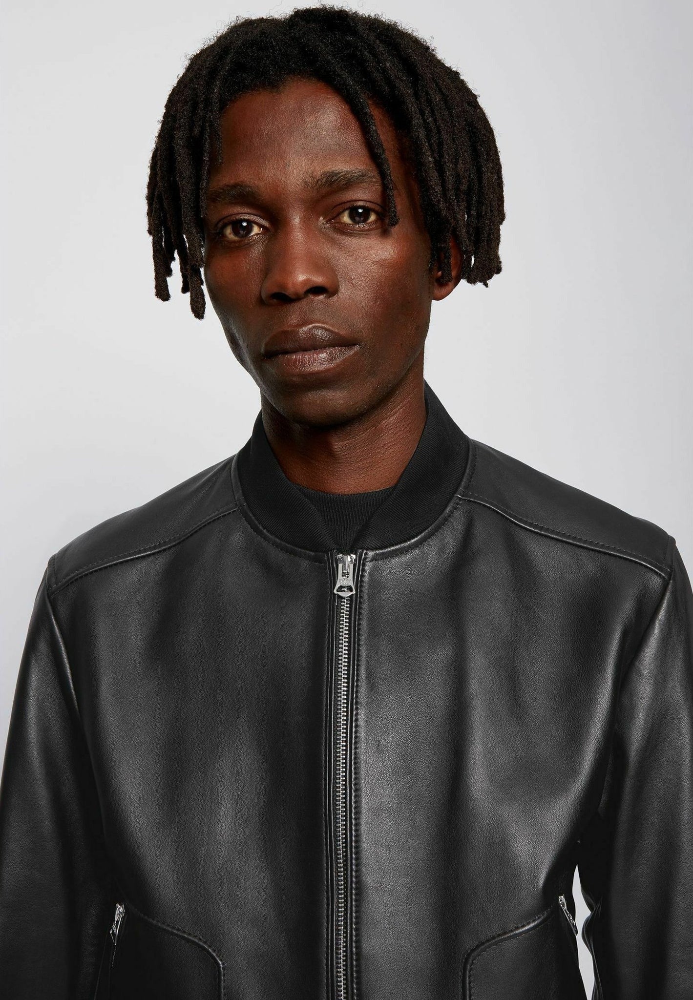 Men's Black Leather Bomber Jacket - Classic Style