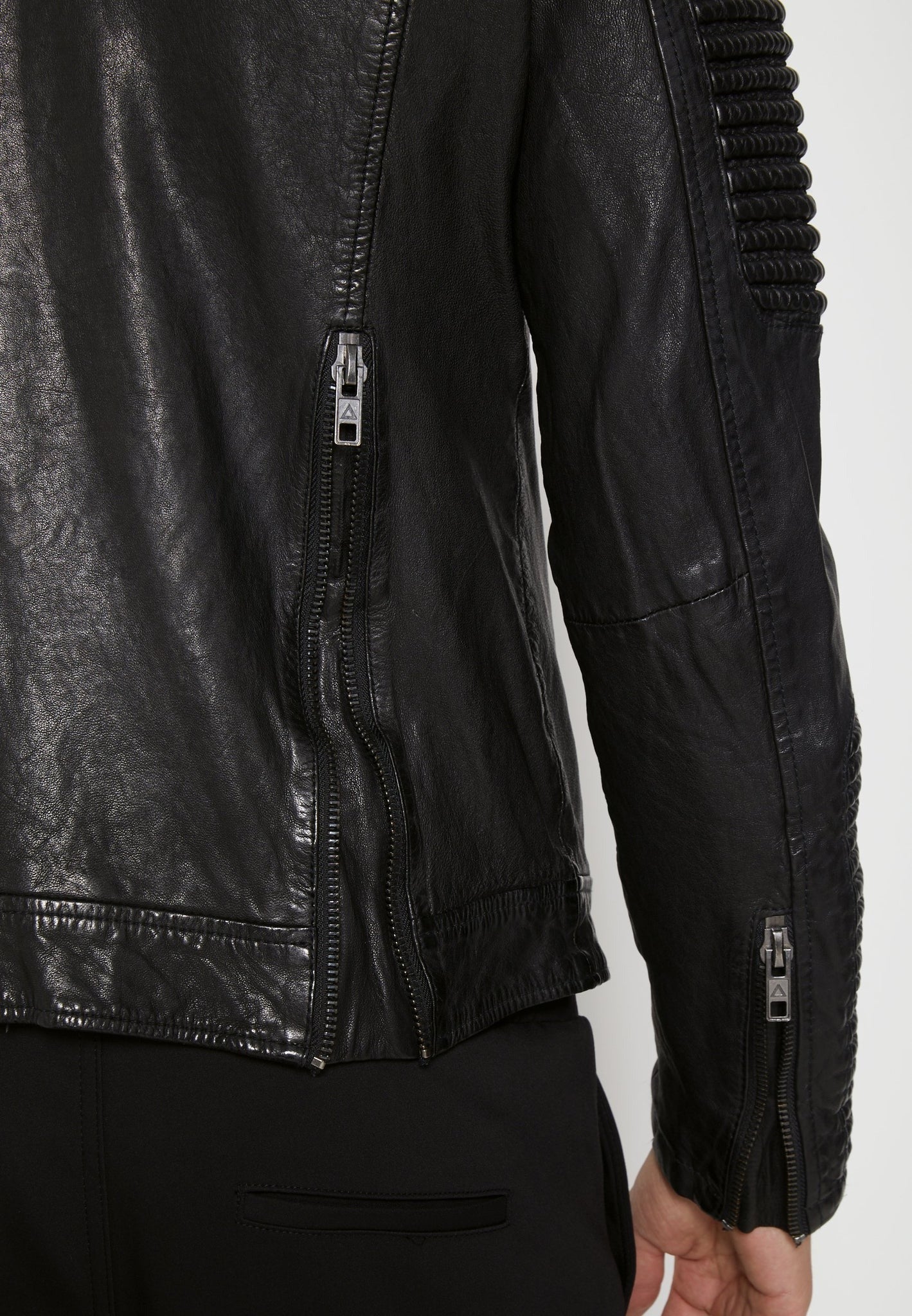 Men's Black Leather Distressed Biker Jacket - Rugged Style