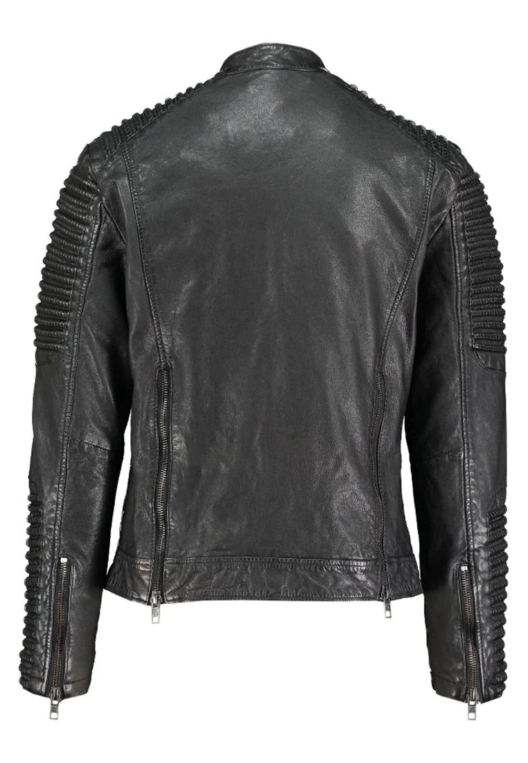 Men's Black Leather Distressed Biker Jacket - Rugged Style