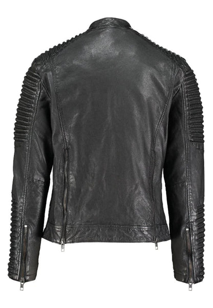 Men's Black Leather Distressed Biker Jacket - Rugged Style