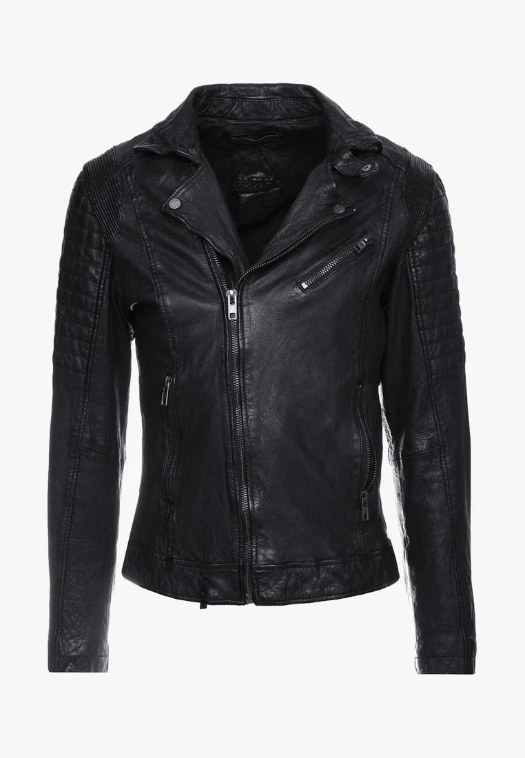 Men's Black Leather Moto Distressed Biker Jacket - Rugged Elegance