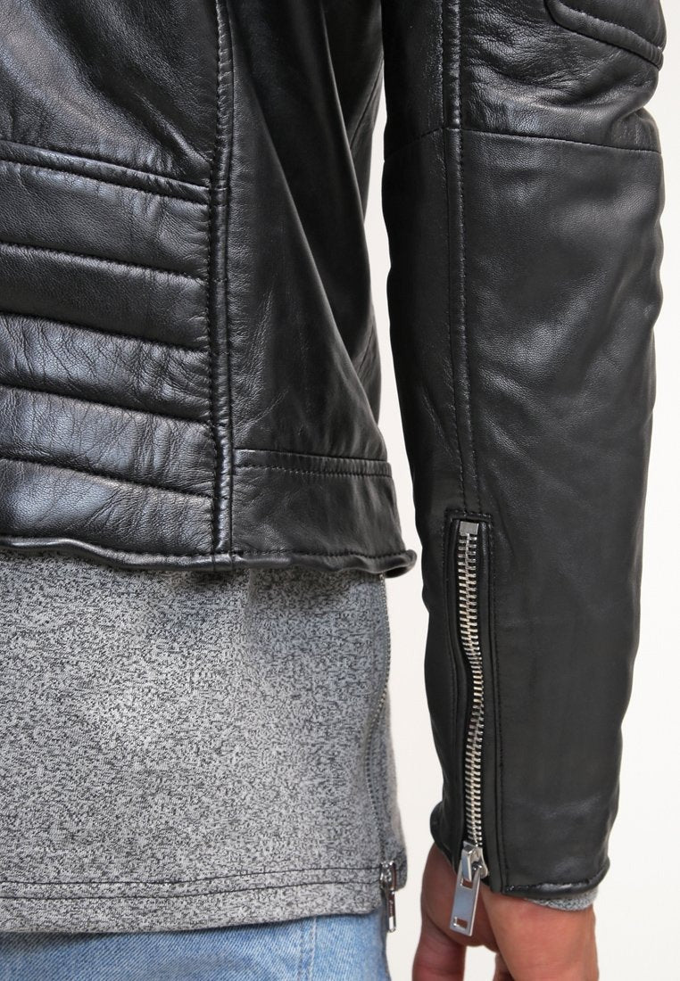 Men's Black Quilted Leather Biker Jacket - Sleek & Stylish