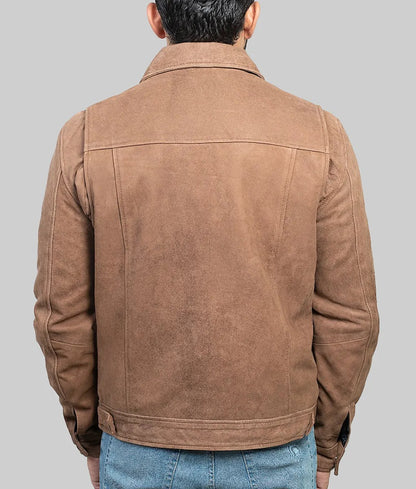 Men’s Brown Distressed Suede Leather Trucker Jacket