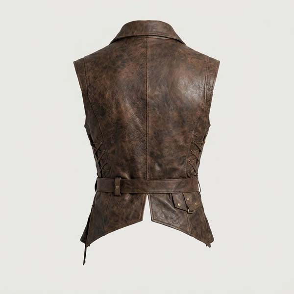 Men's Brown Genuine Leather Pirate Vest with Captain Jack Sparrow Style