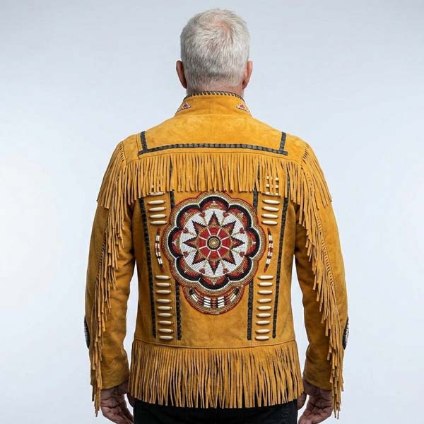 Men's Brown Genuine Leather Western Carnival Jacket with Heritage Detail