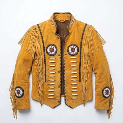 Men's Brown Genuine Leather Western Carnival Jacket with Heritage Detail