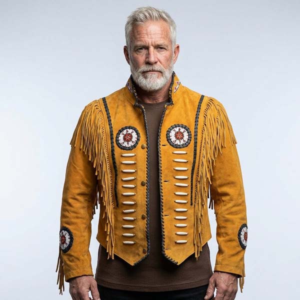 Men's Brown Genuine Leather Western Carnival Jacket with Heritage Detail