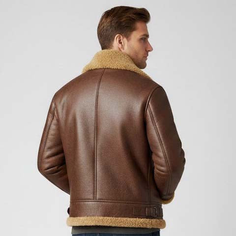 Men's Brown Shearling Leather Bomber Jacket with Arctic Pilot Style