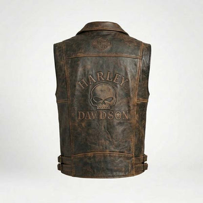Men's Distressed Genuine Leather Biker Vest with Classic Motorcycle Style