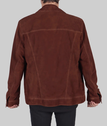 Men’s Durable Brown Suede Leather Trucker Jacket