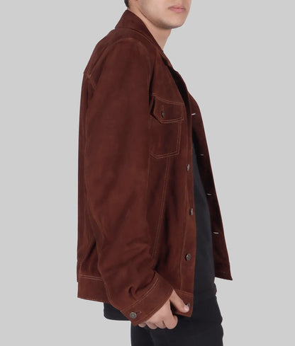 Men’s Durable Brown Suede Leather Trucker Jacket