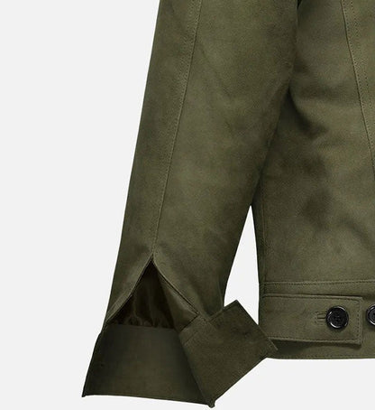 Men’s Green Distressed Suede Leather Trucker Jacket
